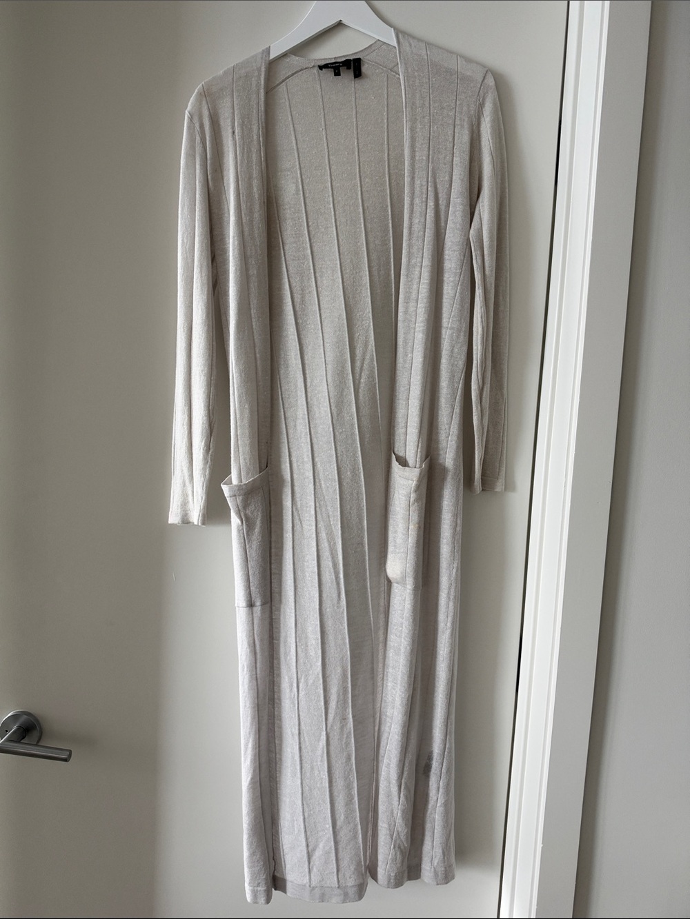 Light Beige Long Open-Front Women's Cashmere Cardigan Sweater/Duster